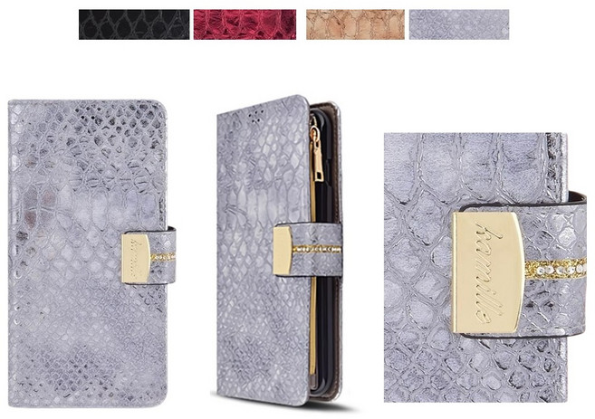 갤럭시 S22플러스 케이스 SM-S906N 가죽 메탈 까밀노아 (큐빅 지퍼) 슬림형 더블 카드 수납 지폐 포켓 지갑