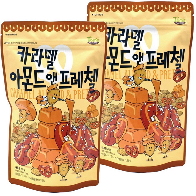 탐스팜 카라멜아몬드 앤 프레첼, 210g, 2개