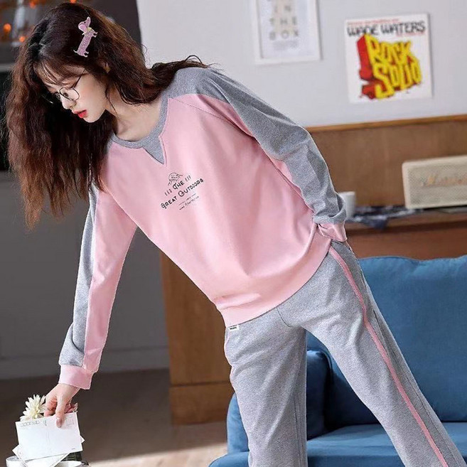 여성용 순면 긴팔 잠옷 세트 가을 겨울 캐주얼 홈웨어 ZKYYBD51239