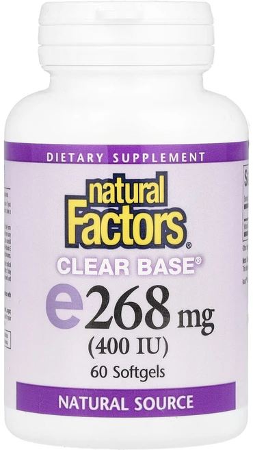 Natural Factors Clear Base® 비타민E 268mg(400IU) 소프트젤 60정, NaturalFactorsClearBase비타민E268, 1개 - 쿠팡