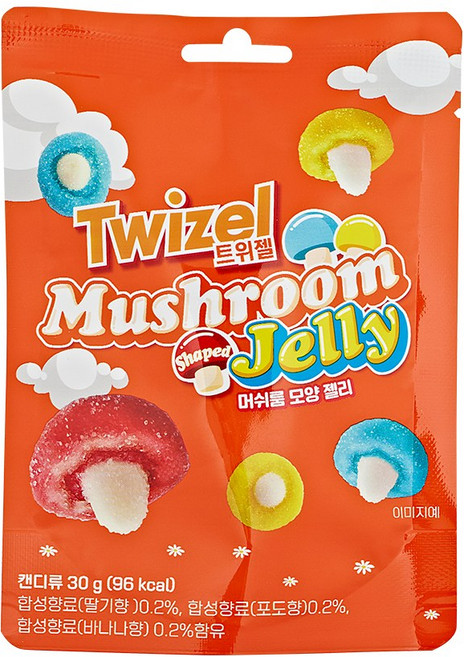 트위젤 머쉬룸 모양 젤리 디저트 어린이간식 과일맛 사탕 캔디, 1개, 30g