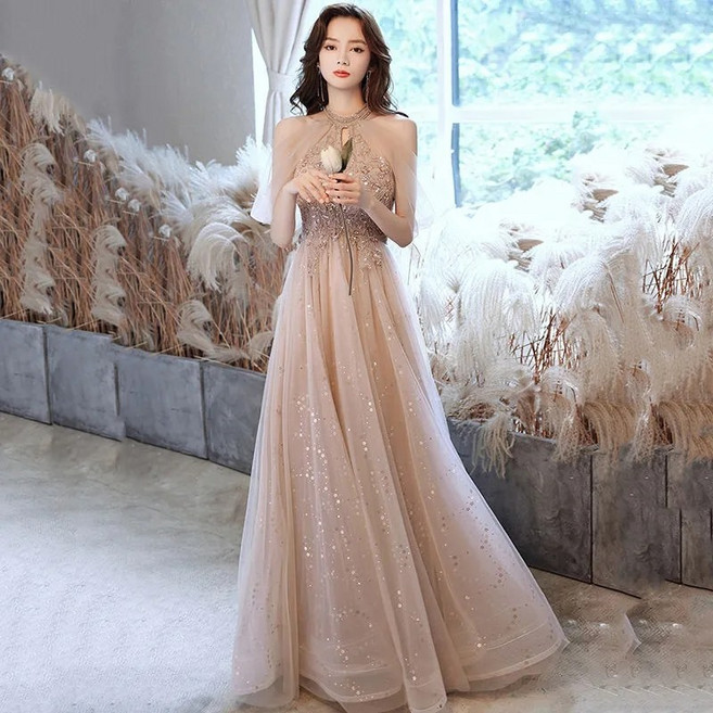 드레스 샴페인컬러 야회복 드레스 여자 고급 파티 드레스 웨딩 드레스 이브닝 드레스 셀프 웨딩드레스 웨딩드레스 파티 드레스 이브닝드레스 연주드레스 연주회 드레스