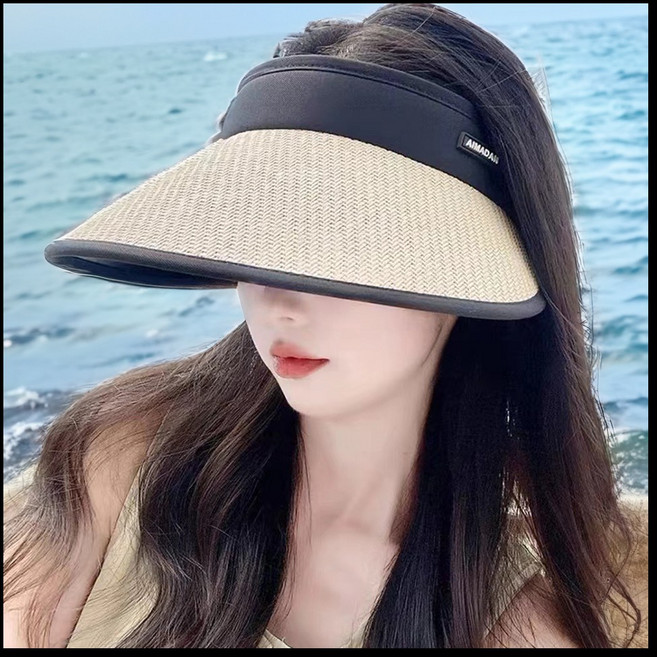 하루미 썬캡 여성 모자 선캡 라탄 돌돌이 가을 챙 넓은