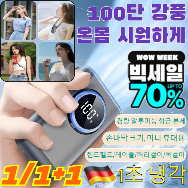 1/1+12025년 신형 초박형 휴대용 허리걸이 작은 팬 방수 미니 선풍기 소음 없는 휴대용 팬 USB충전식 클립팬/핸드헬드/테이블/허리걸이/목걸이/전신 급속 냉각/2 colors, [1]네이비, 72.5x42x96.5mm