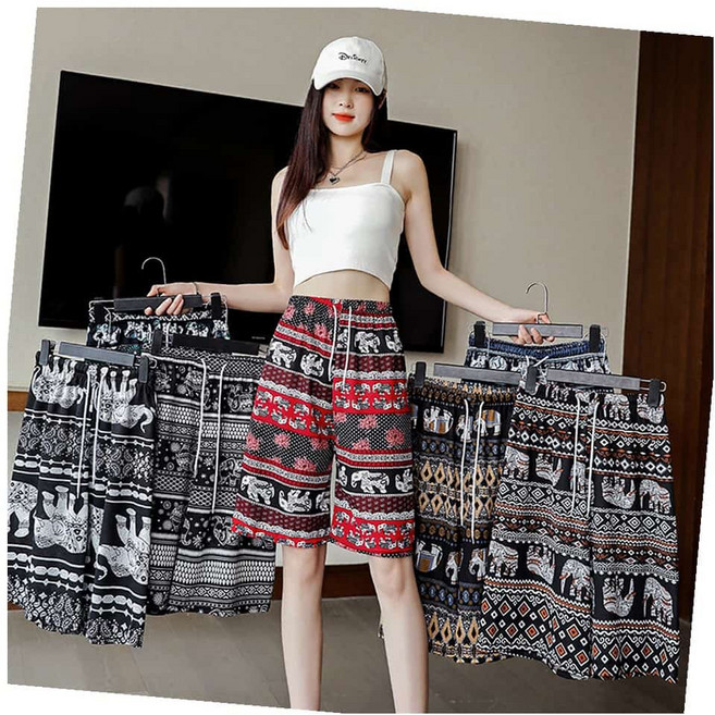 MN 코끼리패턴 4부 통 반바지 휴양지반바지