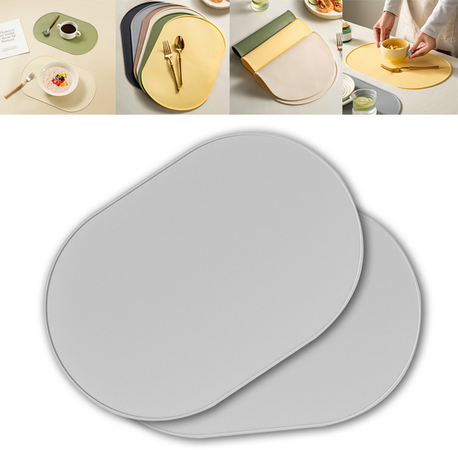 올라이이프지 실리콘 식탁 테이블 매트 대형 방수 깔개 2P, 2개, 대(39x27cm), 라이트 그레이