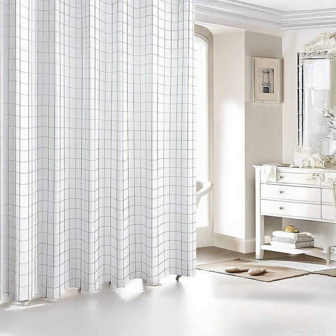 GUNU 고급 직물격자 방수 샤워커튼 160g 150 x 180 cm 격자, 화이트, 1개, 격자 화이트