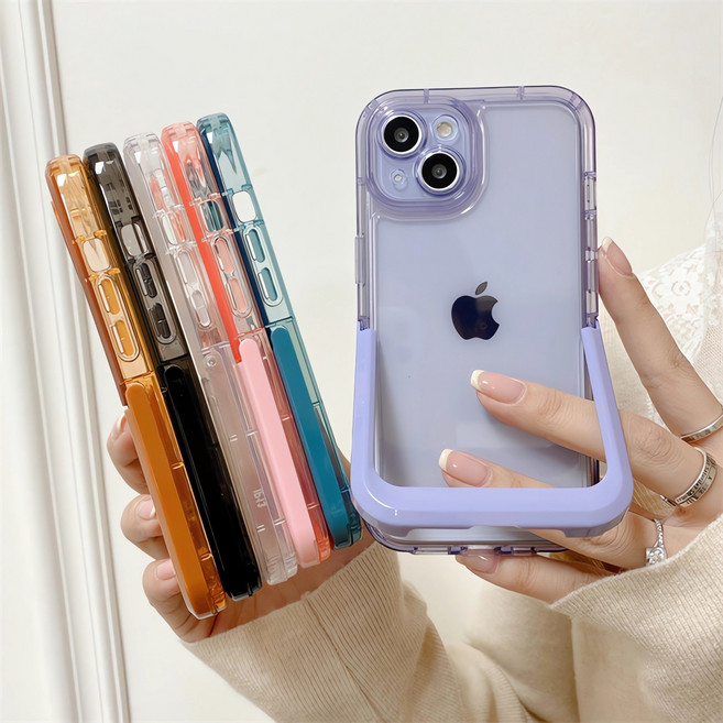얌코 아이폰 케이스 이폰 13 14 15 16 프로 프로맥스 투명 실리콘 휴대폰 케이스 거치대 캔디 컬러