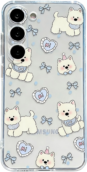 BuyChoo 화이트 퍼피 앤 리본 패턴 실리콘 휴대폰 케이스