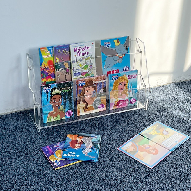 아크리코 전면2단책장 전면책장 책꽂이 아크릴책장 미니책장 유아책장 키즈책장 아기책장, 투명, 2단