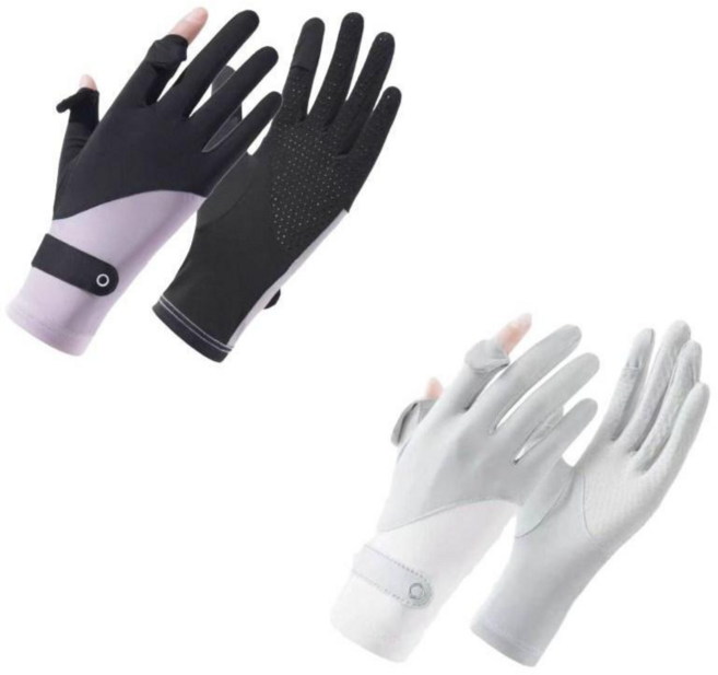 미블룸 여성 아이스 냉감 논슬립 다용도 운전 등산 스포츠 자외선차단 장갑 1+1 세트, 1개, 블랙+그레이