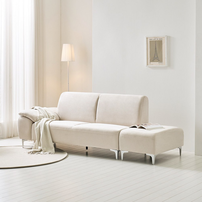 케미 아쿠아텍스 이지클린 패브릭 3인용 소파 스툴, 아이보리 팔걸이 우형