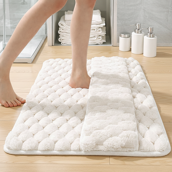 나너마켓 발등 물기 흡수 뽀송 푹신한 욕실 발매트, 화이트