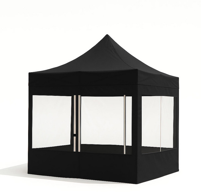 리브포어스 프리미엄 접이식 캐노피 천막+프레임+투명바람막이세트+프레임가방, 블랙