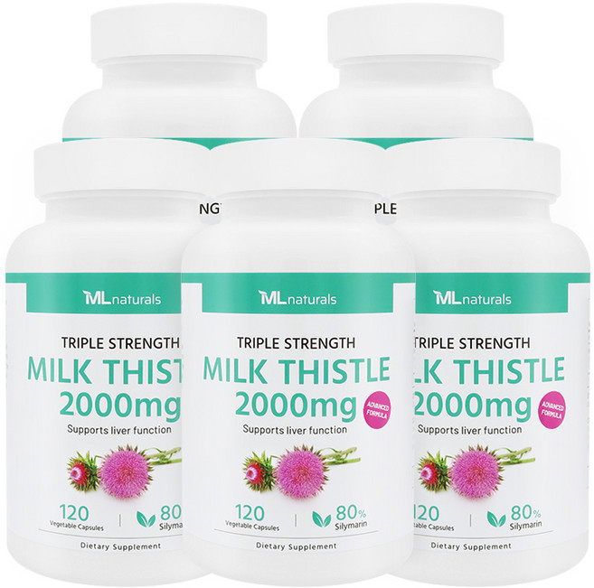 [미국번개배송] 착한명품 마이라이프 내추럴스 고함량 밀크시슬 2000mg 120정 5병, 5개