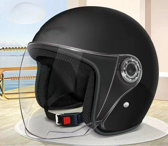 해피유통 남녀 공용 스쿠터 헬멧 jhwj, 야간주행 반사표지 증정, 블랙-보온