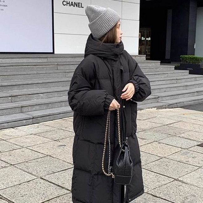 韓系長款羽絨服 女款冬季加厚白鴨絨麵包服