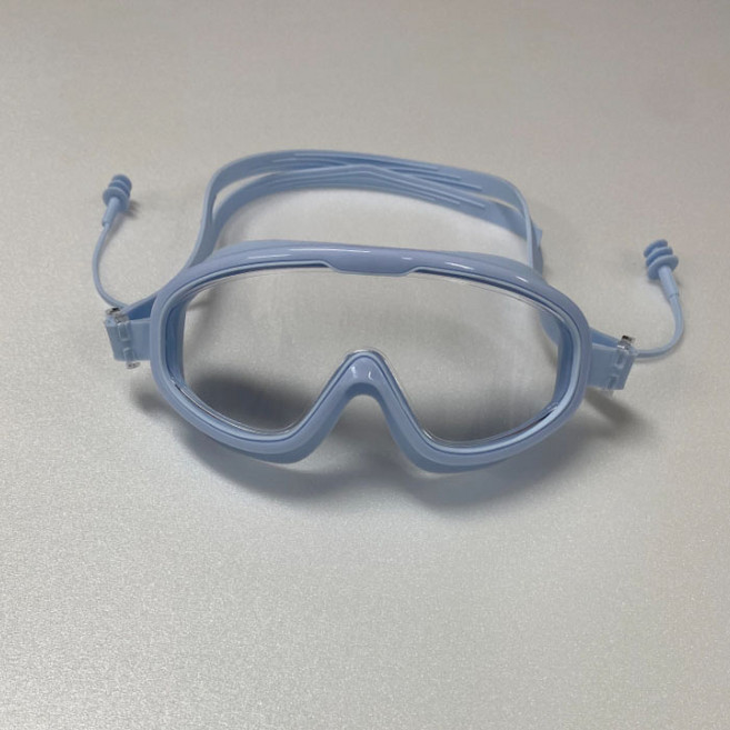 선빈어패럴 아동용 물놀이 수경 와이드 렌즈 고글 귀마개 일체형, 페일블루