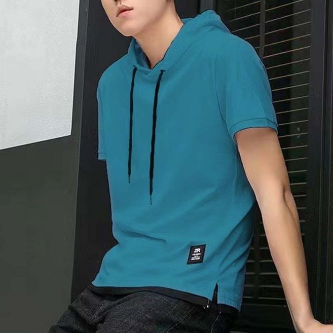TKX 남성 반팔 루즈핏 후드티 캐주얼 무지 데일리 기본 심플 티셔츠 여름 운동용