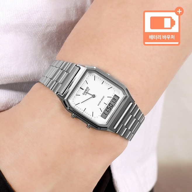 카시오 공용 빈티지 사각 아나디지 프리버클시계 AQ-230A 화이트