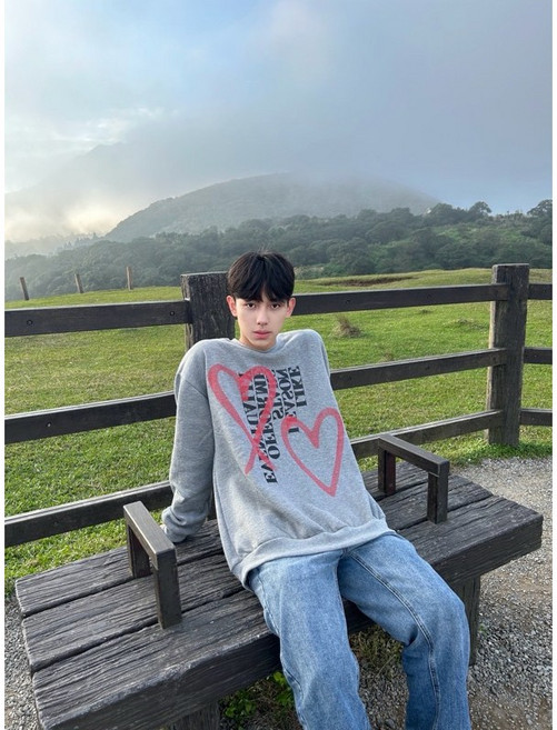 BASIC 韓國噴漆愛心刷毛大學Tee
