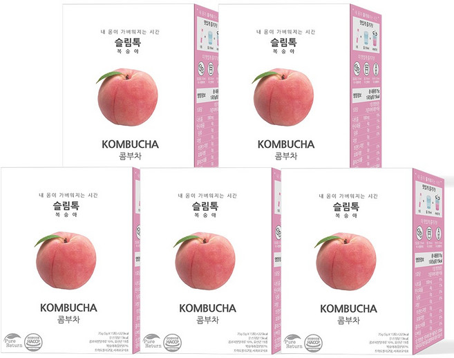 퓨어리턴 슬림톡 콤부차 복숭아 15포 5박스 유산균 사과초모식초, 5g, 15개입, 5개