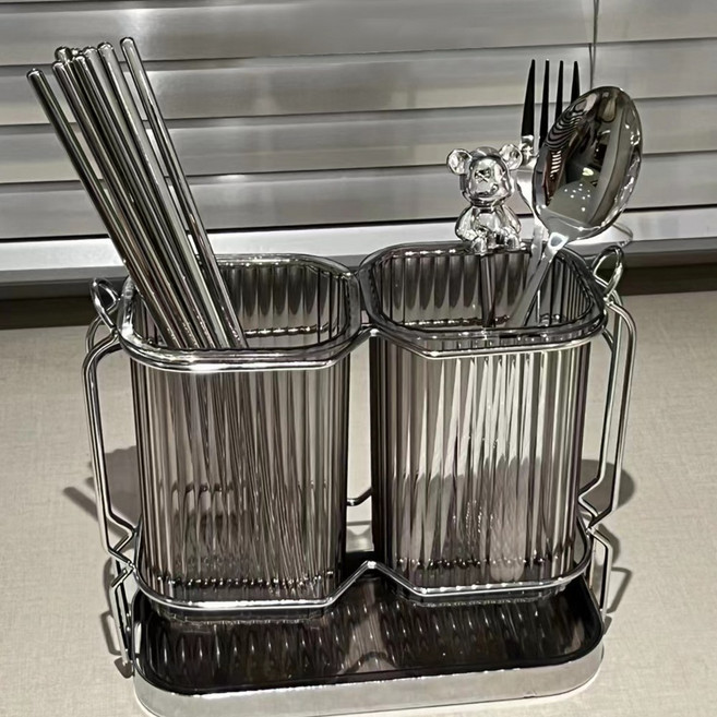 마벨인홈 고급 심플 물빠짐 사각 통풍 수저통, 블랙, 1개