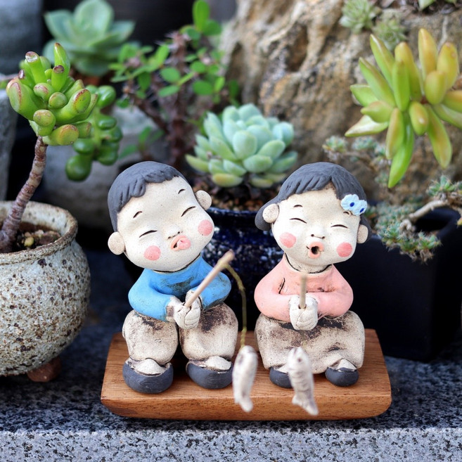 구피 어항 꾸미기 핸드메이드 도자기 인형 낚시 토우 아기자기 소품, 할아버지