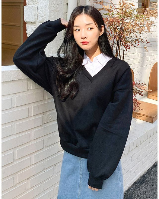 반에이크 뿌이 브이넥 기모 맨투맨 OB0XTSME16Z