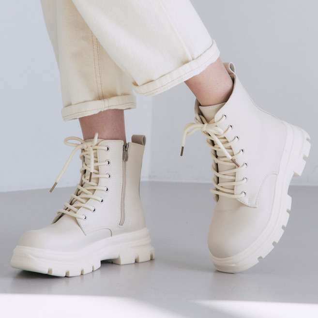 여성 워커 부츠 앵클 (발편한 통굽 레이스업)