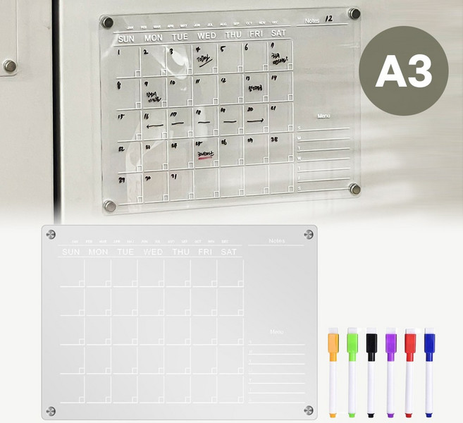 이지유 마그네틱 냉장고 메모보드 (+보드마카 6개) 아크릴 투명 자석 달력 월간 주간 스케쥴