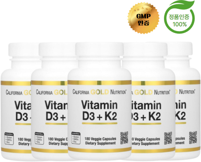 3+2 캘리포니아 골드 뉴트리션 비타민D3 + K2 베지 캡슐 180정, 5개