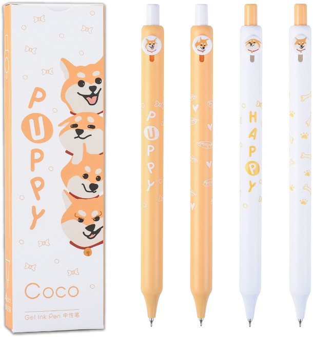 오피스프렌즈 귀여운 강아지 젤펜 블랙 0.5mm, 8개