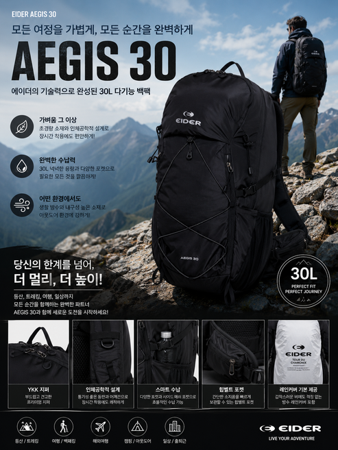 아이더 캉테 V2 35L 등산배낭 트레킹 백패킹 백팩 DUA26B01GB 그레이시블루, free