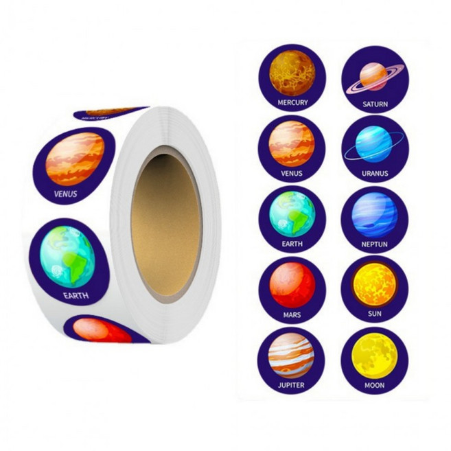 우주 행성 원형 스티커, 1개, 혼합(S685) 500매