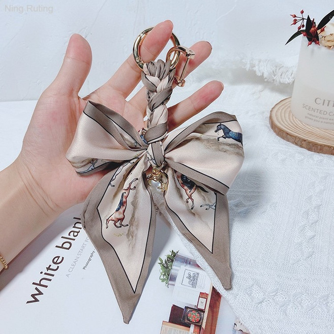 스카프 리본 열쇠 고리 트랜드 자동차 키 링 여성 가방 액세서리