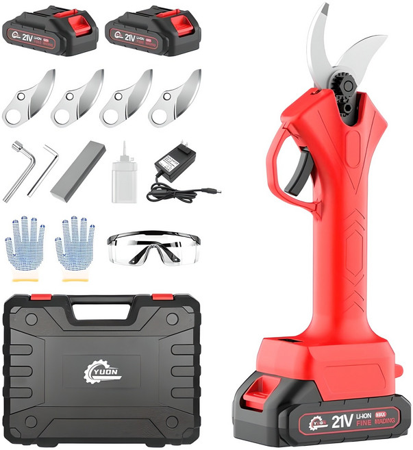 YUON 전기 전동 충전 전지가위 21V 풀세트 25mm 충전식 정전 고지 나무 가지치기