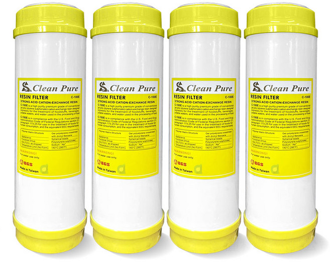 CLEAN PURE 10英吋標準型離子交換樹脂濾心 (4支入) - 台灣製造 SGS認證 軟化水質, 1套, 樹脂濾心