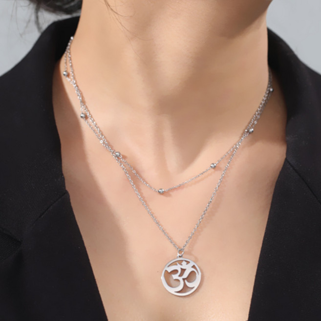 재물 금전 소원 행운 불교 옴 펜던트 두줄 목걸이 A1761