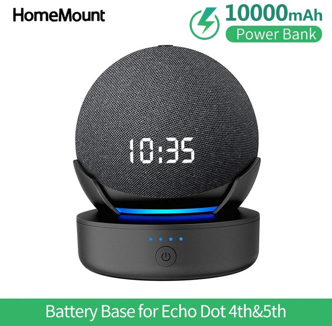 배터리 베이스 Alexa Echo Dot 4th 5th Gen 100005000 mAh 휴대용 충전식 보조베터리 스마트 스피커 스탠드 홀더, 4)Black 5K mAh Dot 5, 1개