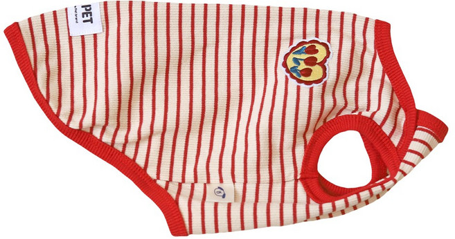 유앤펫 강아지옷 와펜 스트라이프 나시 티셔츠 실내복 중형견 대형견옷, 레드, 1개