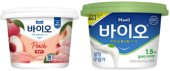 매일바이오 프로바이오틱 복숭아요거트400g 1개＋매일바이오 플레인저지방450g 1개/냉장무배