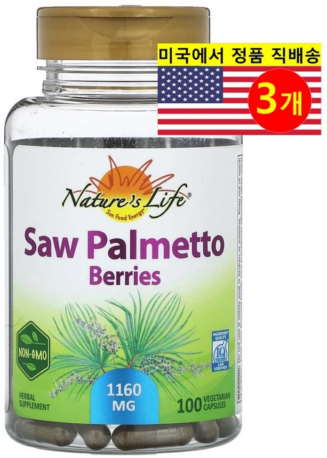 Nature's Life 쏘팔메토 베리 추출 580mg Saw Palmetto, 3개, 100정 - 쿠팡
