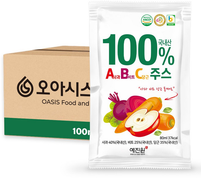오아시스 국내산 ABC주스, 100개, 100ml