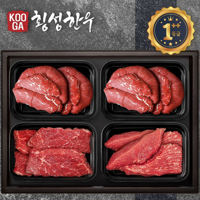 [냉장]쿠가 횡성한우 어사품 1++등급 4구세트 [불고기+불고기+국거리+장조림] 2kg/근내지방도7이상, 불고기+국거리+장조림/2kg 투플, 1개