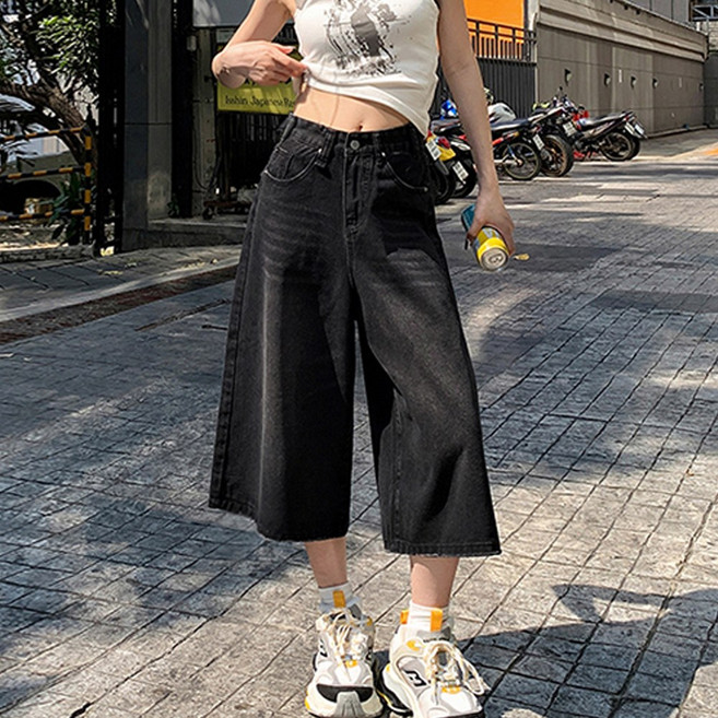 버뮤다 워싱 7부 와이드핏 청바지 여성 데님 팬츠 반바지