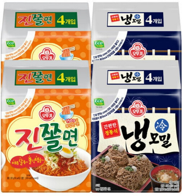 오뚜기 진짜쫄면 2팩+냉모밀 2팩(총16개입), 16개