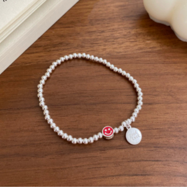 실버925 볼 팔찌 스마일 펜던트 행운 은 팔찌