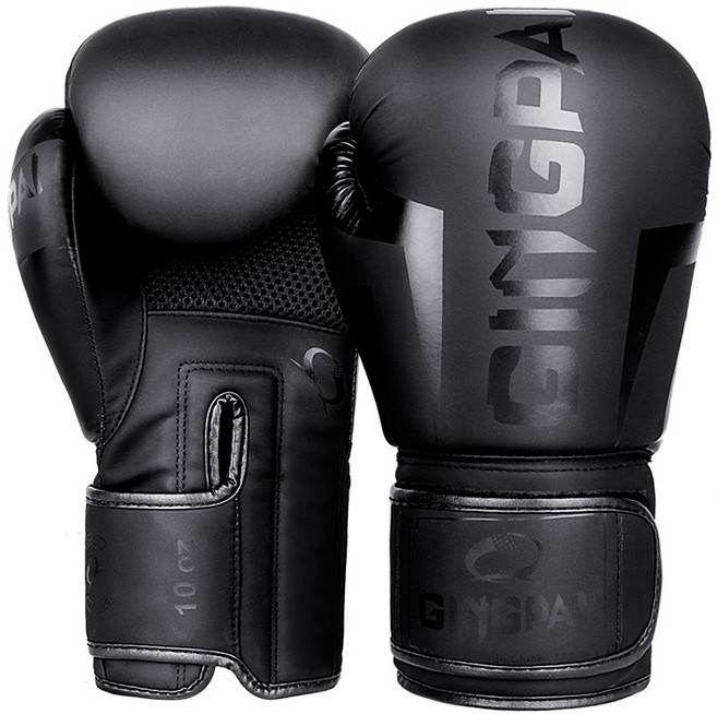 GINGPAI 권투 글러브 타이 트레이닝 글러브 격투 무술 장갑 6-12oz GG1H, 1세트, 블랙