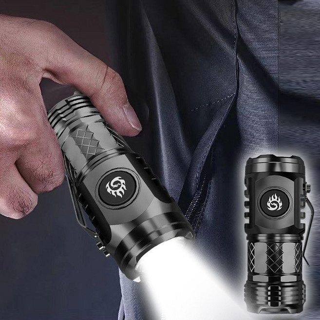 독일 미니 고휘도 손전등 초광도 휴대용 탐조등 방수랜턴 충전식후레쉬, 2개, 블랙 손전등